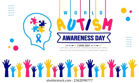 World autism awareness day people raising hands background template celebrated in 2 April. use to banner, card, greeting card, poster, book cover, placard, frame, social media post banner template.