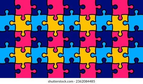 World autism awareness day puzzle pieces pattern background template celebrated in 2 April. use to banner, card, greeting card, poster, book cover, placard, frame, social media post banner template.