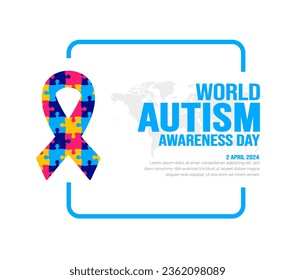 World autism awareness day ribbon icon background template use to banner, card, greeting card, poster, book cover, placard, photo frame, social media post banner template. celebrated in 2 April.