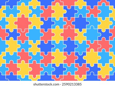 World autism awareness day seamless pattern background. Colorful puzzles vector background. Symbol of autism. Medical flat illustration. Health care