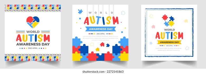 World autism awareness day social media post banner design template set. World autism day colorful puzzle vector banner. Symbol of autism. autism Health care Medical flat background of April 02