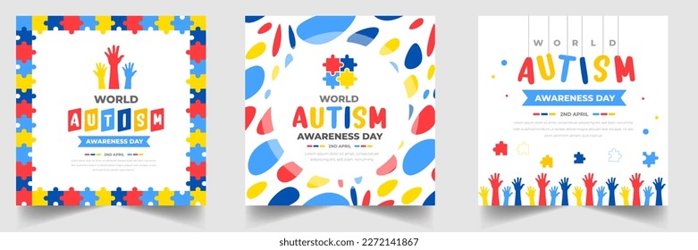 World autism awareness day social media post banner design template set. World autism day colorful puzzle vector banner. Symbol of autism. autism Health care Medical flat background of April 02