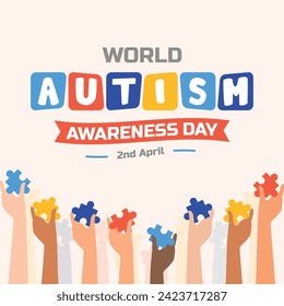 World autism awareness day social media post, banner, flyer design with puzzles on hand