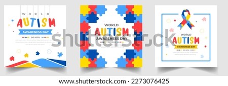 World autism awareness day social media post banner design template set. World autism day colorful puzzle vector banner. Symbol of autism. autism Health care Medical flat background of April 02 Stockfoto © 