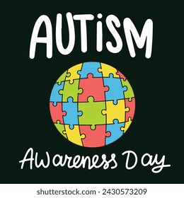World Autism Awareness Day text banner. Handwriting inscription World Autism Awareness Day square composition. Hand drawn vector art. 