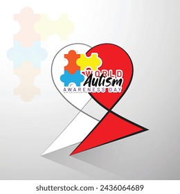 World autism awareness day. Trend lettering. Multicolored puzzle in the form of a heart of brush strokes