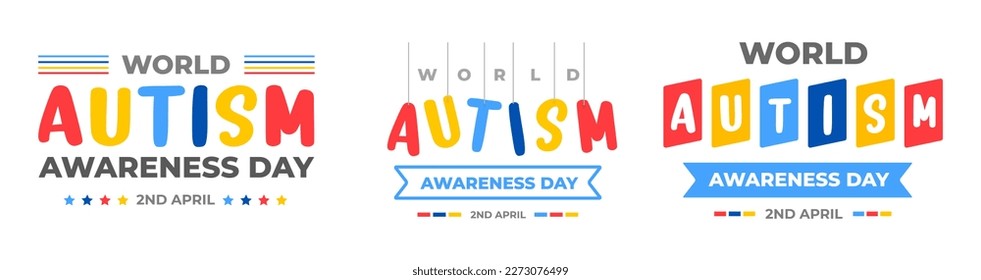 World autism awareness day typography design template set. World autism day colorful text design vector banner. design of autism. autism Health care Medical flat Text of April 02