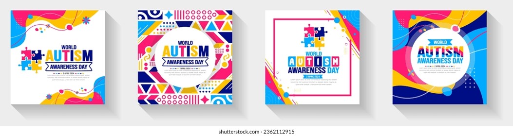 El 2 de abril se celebró el Día Mundial de la Conciencia sobre el autismo, un sticker de tipografía o una plantilla de diseño de pancartas en los medios sociales. usar en segundo plano, banner, tarjeta de felicitación, cartel, portada de libro, cartel, marco.