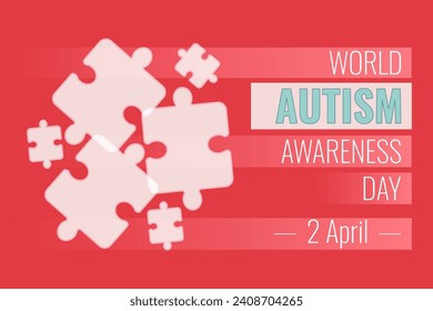 World Autism Awareness Day. Vector illustration banner with puzzles on red background.Vector illustration.