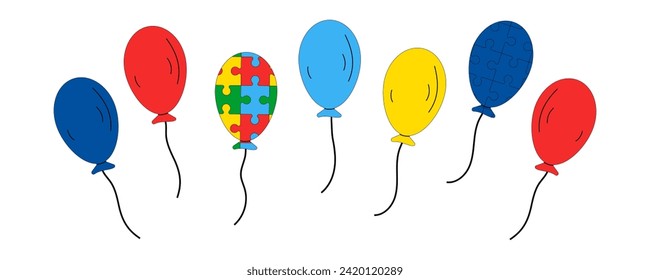 World Autism Awareness Day vector banner. Template card, Illustration themes autism web, border etc. Balls, ball puzzle, palms, inscription, text.