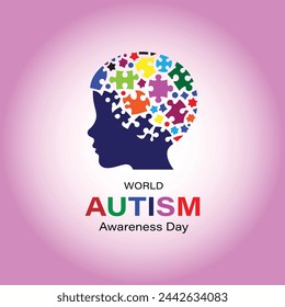 World Autism Awareness Day Vector Art with a Child Head and Puzzle Pattern