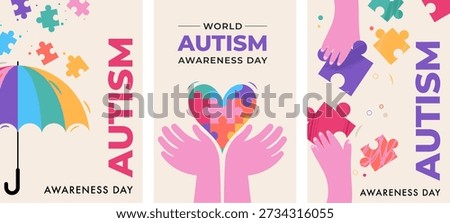 World autism awareness day vertical banner templates and poster backgrounds set. Vector illustration