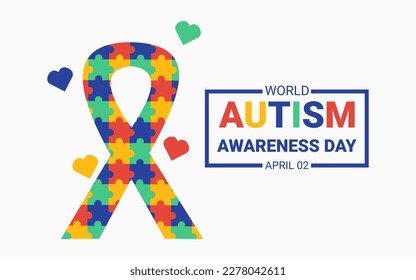 WORLD AUTISM AWARENESS DESIGN WITH LOGO FROM RIBBON WITH COLORFUL PUZZLE FILLING, CELEBRATED EVERY APRIL 02