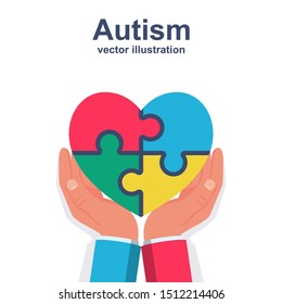 World Autism Day. Аutism awareness. Puzzle or mosaic in the form of a heart. Vector illustration flat design. Isolated on white background. concept. Concept medical support.