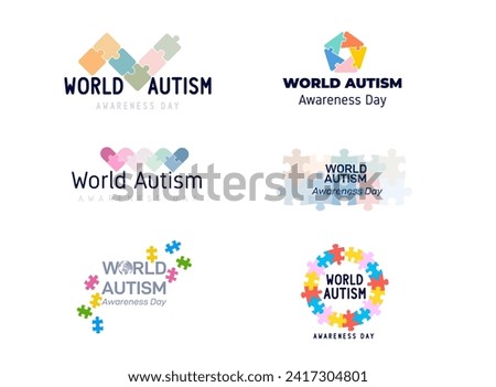 World autism day background logo set. 2 April world autism awareness day background 2022. World autism day background design. Template for banners, social media, medical posters, backgrounds, badge.