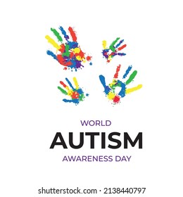 World Autism Day. Colorful handprints. Support. April 2 is World Autism Awareness Day. Awareness and acceptance of neurodiversity.