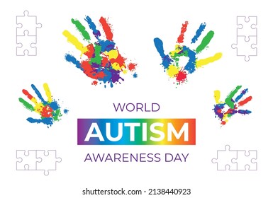 World Autism Day. Colorful handprints. Support. April 2 is World Autism Awareness Day. Awareness and acceptance of neurodiversity.