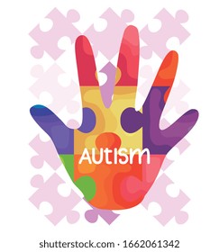 world autism day and hand with puzzle pieces vector illustration design
