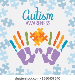 world autism day with handprints vector illustration design