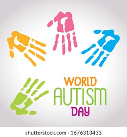 world autism day with handprints vector illustration design