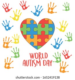 world autism day with heart puzzle vector illustration design