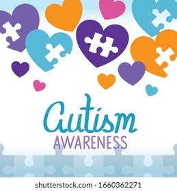 world autism day with hearts vector illustration design