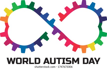 World Autism Day. Infinity heart symbol gear pieces colorful vector	