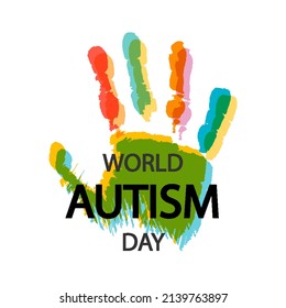 La mano infantil multicolor del día del autismo mundial, ilustración de arte vectorial.