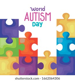 world autism day with puzzle pieces vector illustration design