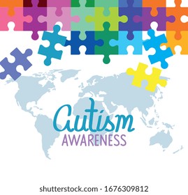 world autism day with puzzle pieces vector illustration design