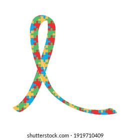 world autism day puzzles shaped ribbon vector illustration white background