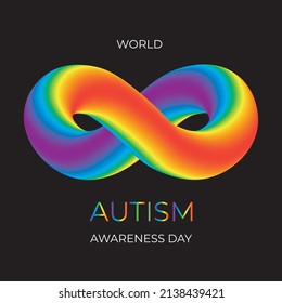 World Autism Day. The sign of infinity in the colors of the rainbow spectrum. Black background. April 2 is World Autism Awareness Day. Awareness and acceptance of neurodiversity.