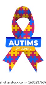 Día Mundial del Autismo. Autismo vectorial con cinta de opciones. Vector de ilustración adecuado para tarjetas de felicitación, afiches y banner.