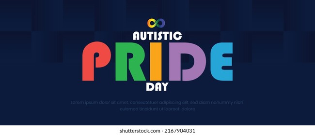 Texto del Día Mundial del Orgullo Autista con banner de fondo azul