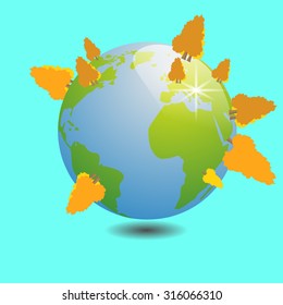 world with autumn tree illustration vector work 