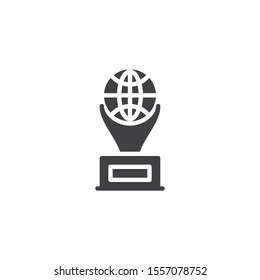 World award cup vector icon. filled flat sign for mobile concept and web design. World globe Trophy cup glyph icon. Symbol, logo illustration. Vector graphics