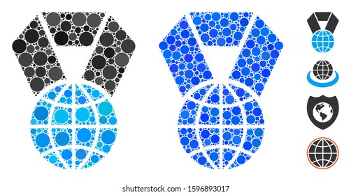 World award mosaic of circle elements in different sizes and color tints, based on world award icon. Vector circle elements are organized into blue mosaic.