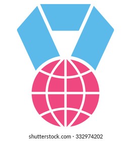World Award vector icon. Style is bicolor flat symbol, pink and blue colors, rounded angles, white background.