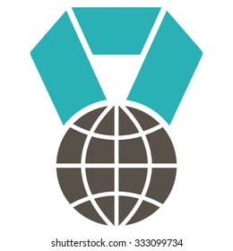 World Award vector icon. Style is bicolor flat symbol, grey and cyan colors, rounded angles, white background.