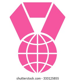 World Award vector icon. Style is flat symbol, pink color, rounded angles, white background.