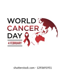 World awareness red ribbon of cancer with world map background