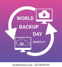 World Backup day concept with computer icons over purple background. colorful design. Vector illustration