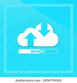 World Backup Day event banner. A white cloud with two arrows and a backup bar on light blue background to celebrate on March 31st