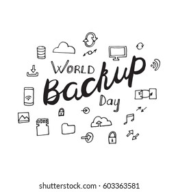 World backup day poster in hand drawn style. Vector illustration