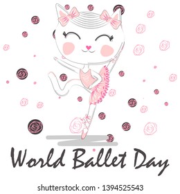 World Ballet Day, October. Young girl performing ballet dance conceptual illustration
