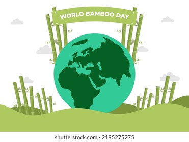 World bamboo day background banner poster with globe earth on september 18 th.