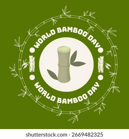 World Bamboo Day Vector logo, label or emblem with watercolour hand drawn green bamboo plant. Concept for spa, beauty salon, massage, cosmetics package, furniture materials. Suitable for business, web svg
