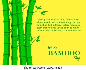World bamboo day yellow background banner poster with bamboo flat draw on September 18