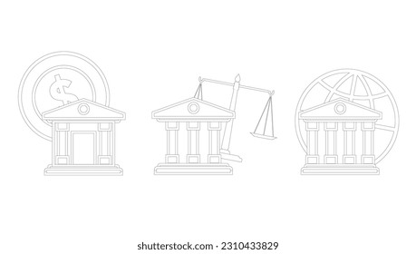 Icono del Banco Mundial. Diseño plano y de contorno del vector del banco de iconos. Ilustración vectorial bancaria.