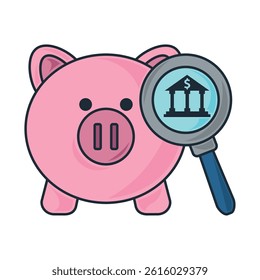 World Bank Piggy Bank Global Search Banking Finder Icon Vector Financial Savings Locator Symbol
